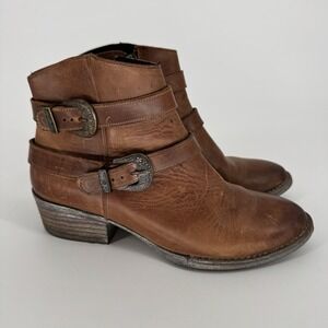 STERLING RIVER Brown Leather Double Buckle Strap Western Boots Women's 9.5